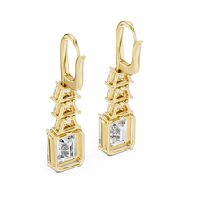Emerald cut moissanite drop earrings in yellow 925 sterling silver, view 3