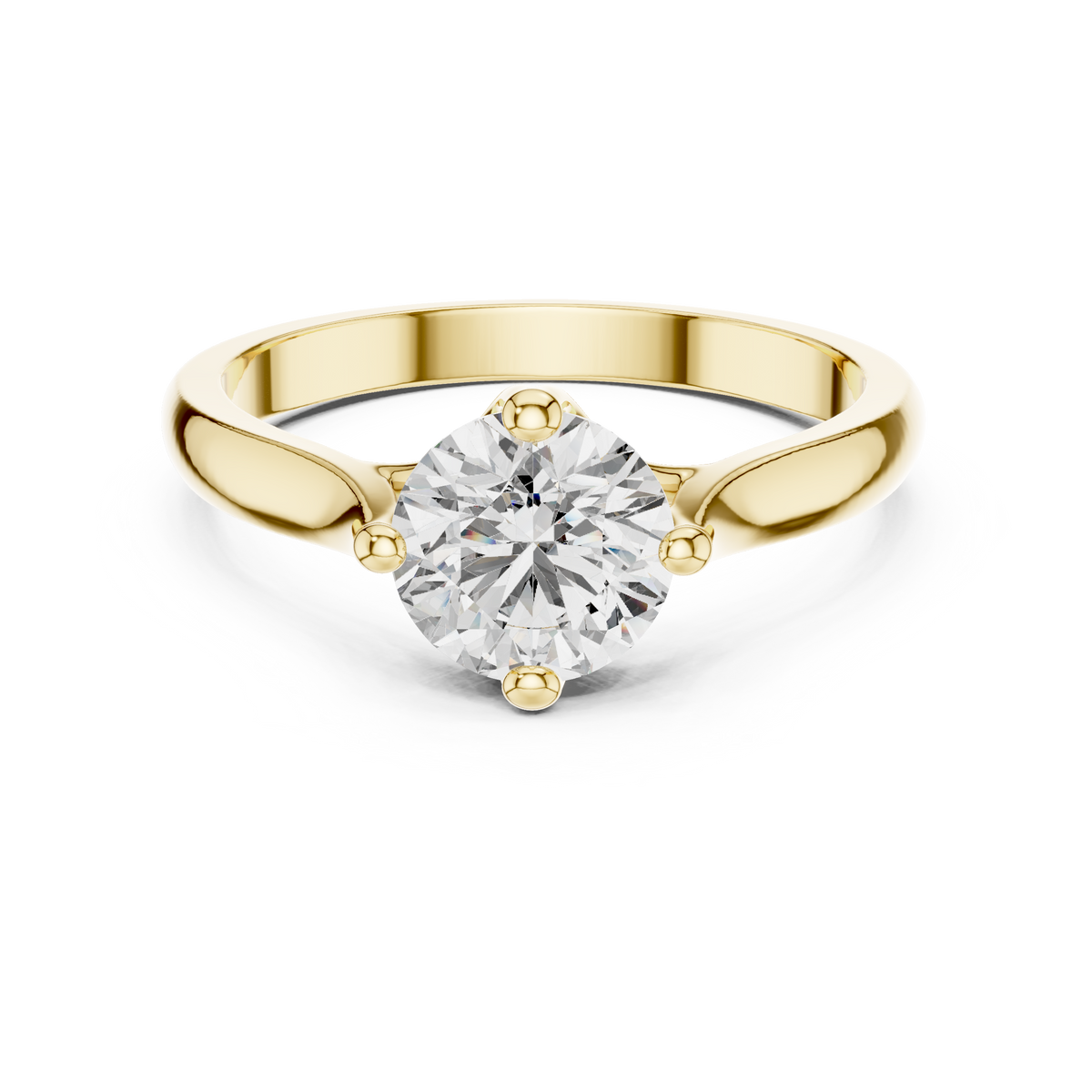 Round Compass Set Moissanite Split Cathedral Solitaire Ring in yellow 925 sterling silver, view 4
