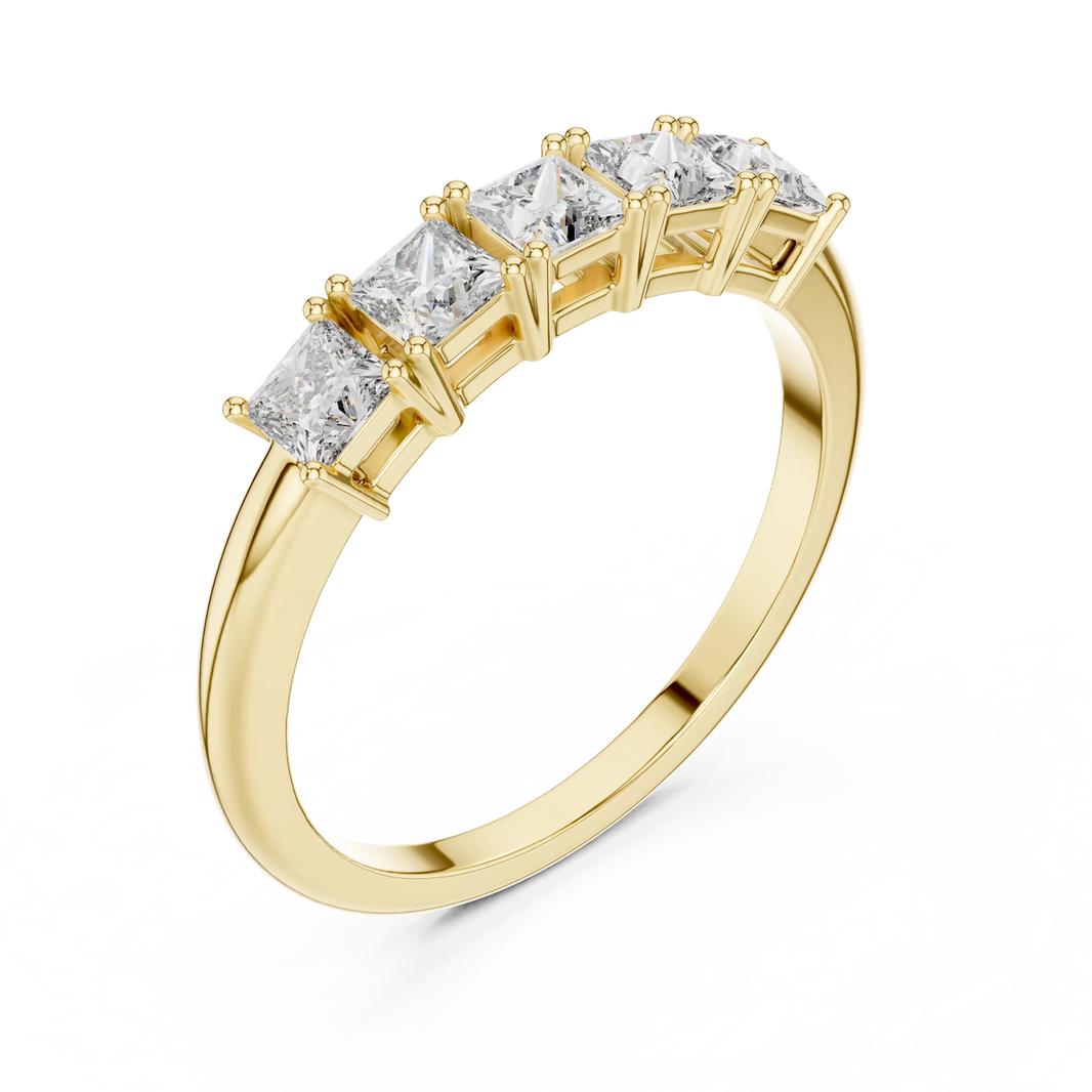 Five Stone Princess Cut Moissanite Band in yellow 925 sterling silver, view 2