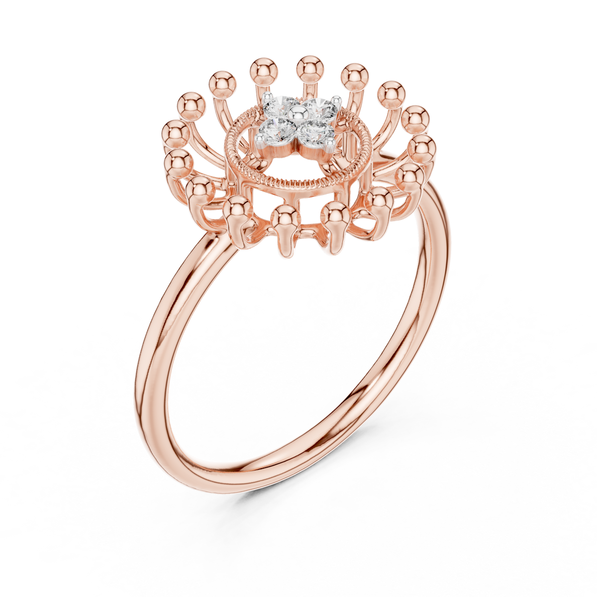 Sunburst Flower Moissanite Ring in rose 925 sterling silver, view 2