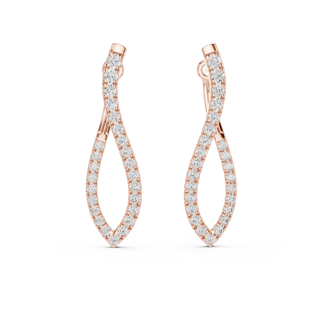 Moissanite twisted pave hoop earrings in rose 925 sterling silver, view 4