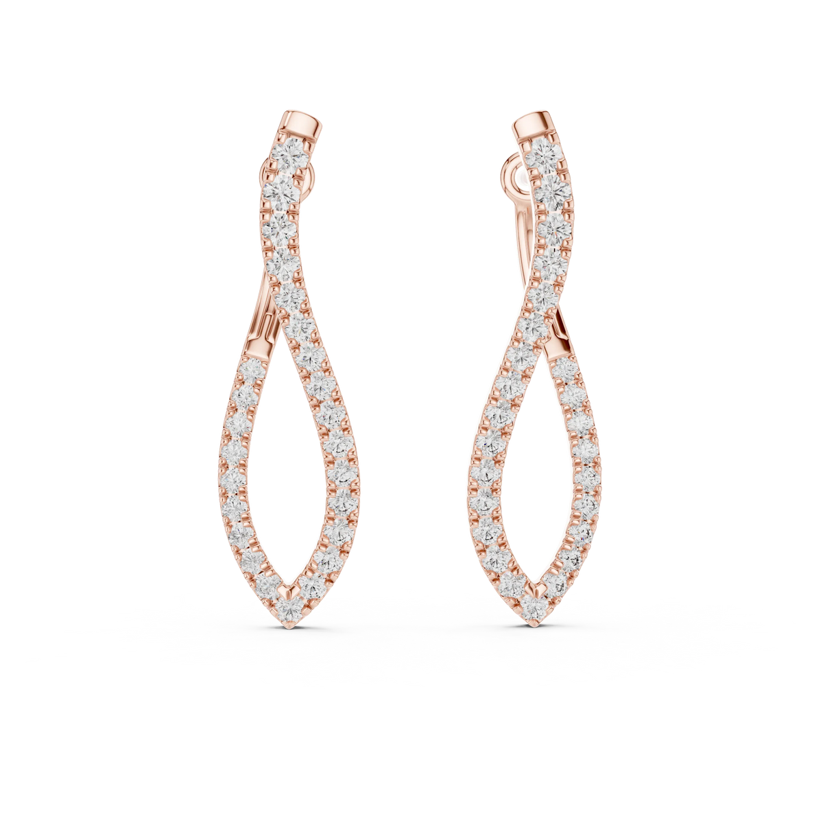 Moissanite twisted pave hoop earrings in rose 925 sterling silver, view 4