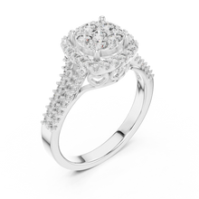 Round Cluster Halo Moissanite Ring with Split Pavé Shank in white 925 sterling silver, view 2