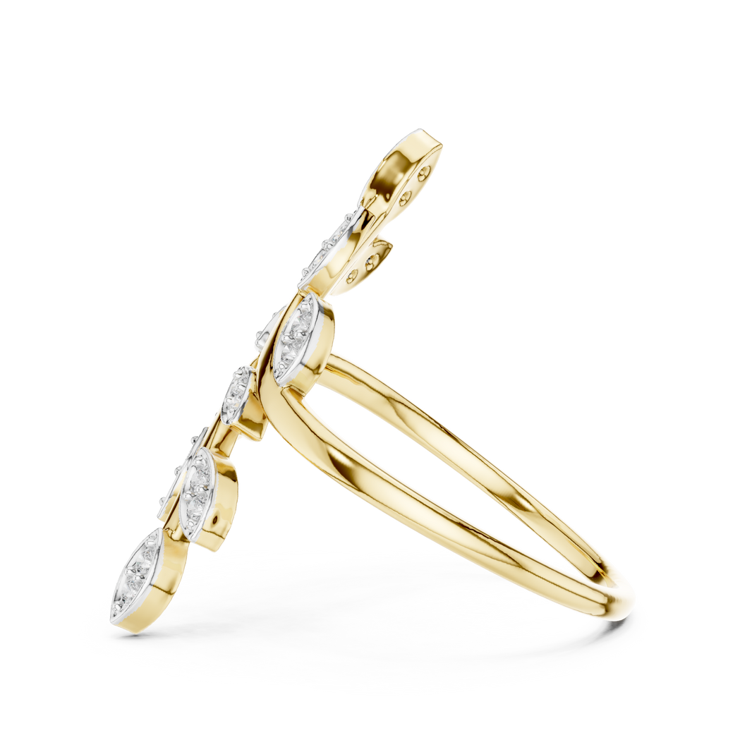 Leafy Vine Bypass Moissanite Ring in yellow 925 sterling silver, view 3