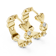 Moissanite heart huggie hoop earrings in yellow 925 sterling silver, view 2