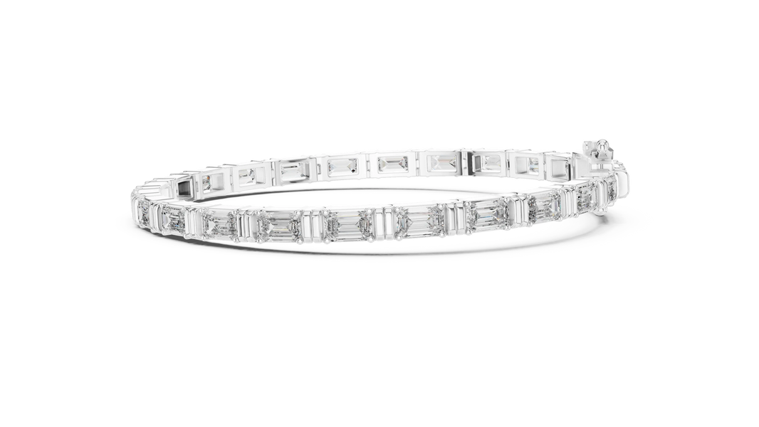 Emerald Cut Moissanite Bar Link Bracelet in white 925 sterling silver, view 4