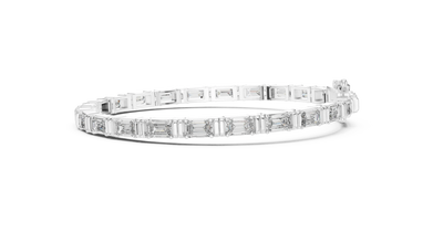Emerald Cut Moissanite Bar Link Bracelet in white 925 sterling silver, view 4