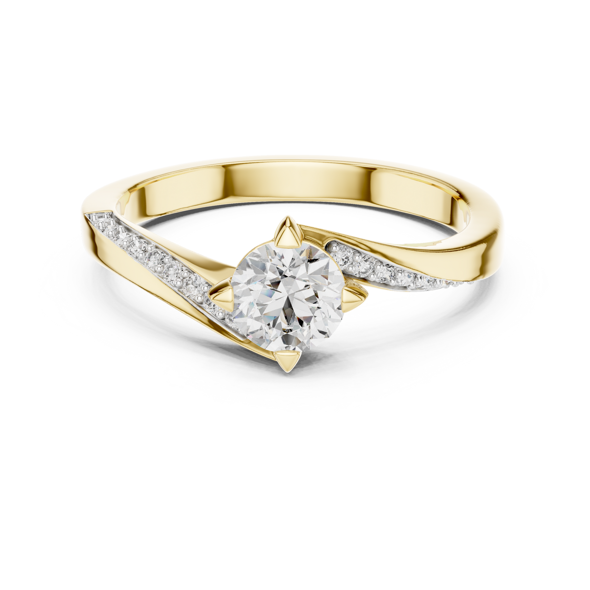 Bypass Solitaire Moissanite Ring with Pavé Shoulders in yellow 925 sterling silver, view 4