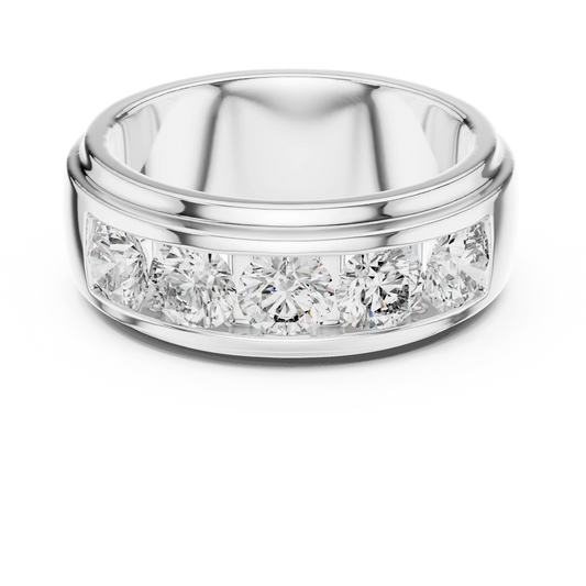 Five Stone Channel Set Moissanite Wide Band in white 925 sterling silver, view 4