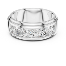Five Stone Channel Set Moissanite Wide Band in white 925 sterling silver, view 4