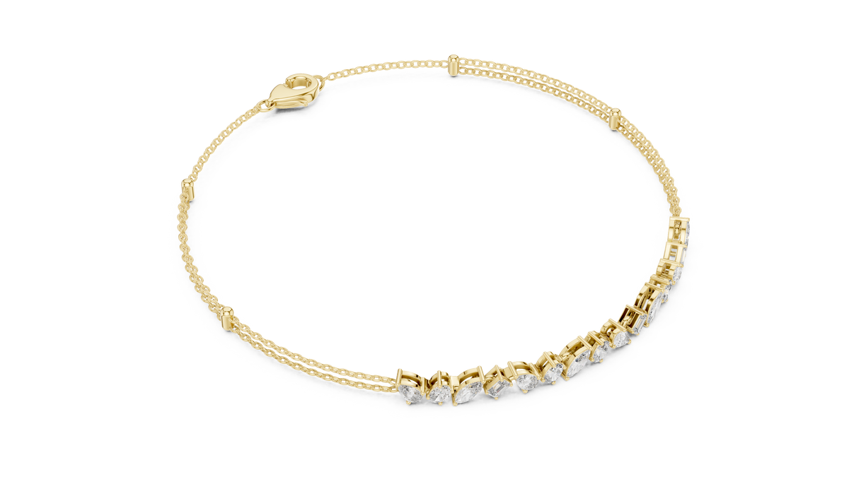Mixed Shape Moissanite Station Chain Bracelet in yellow 925 sterling silver, view 3