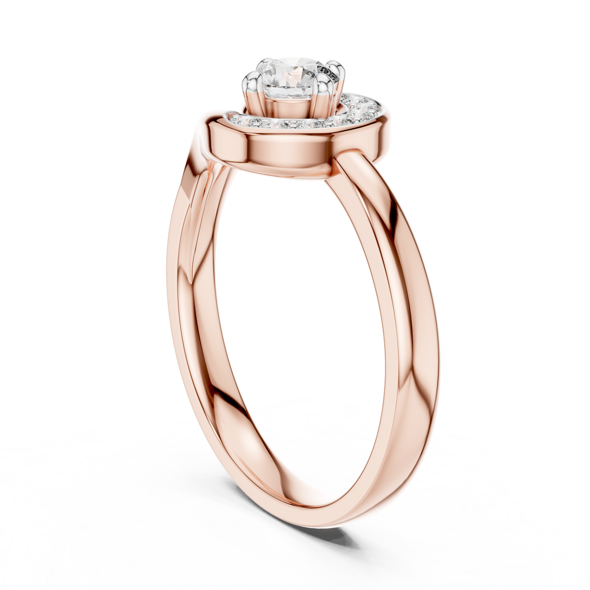 Swirl Halo Moissanite Ring in rose 925 sterling silver, view 1
