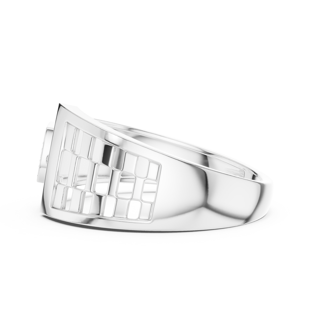Men's Square Pavé Panel Asymmetric Moissanite Band in white 925 sterling silver, view 3