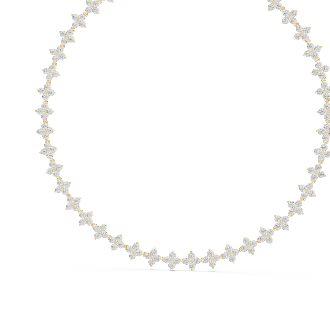 Flower Cluster Link Necklace in yellow 925 sterling silver, view 2