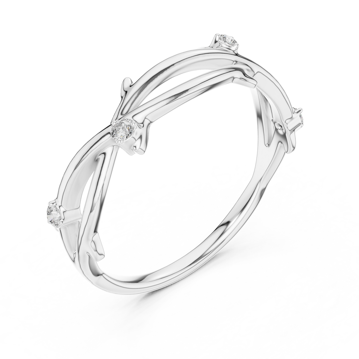 Twig Vine Moissanite Ring in white 925 sterling silver, view 2