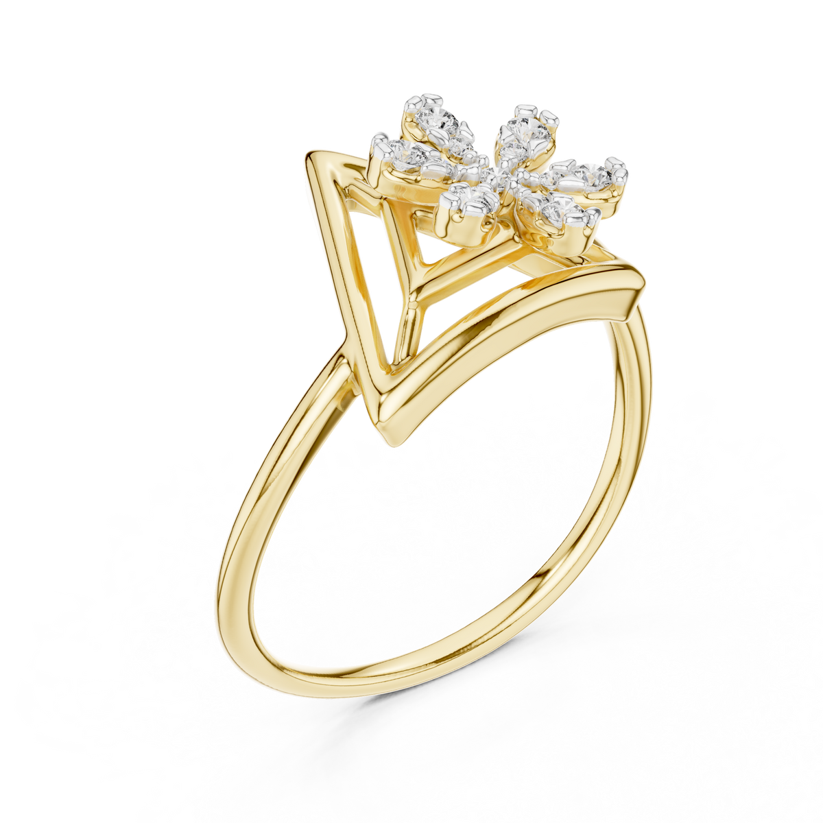 Open Triangle Flower Moissanite Ring in yellow 925 sterling silver, view 2