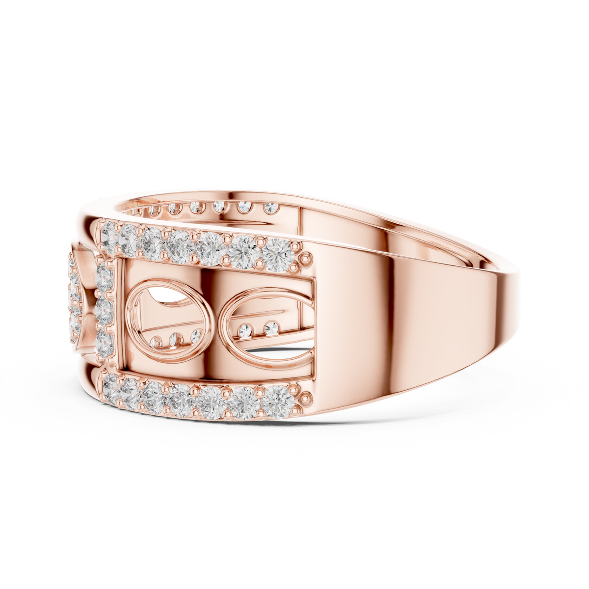 Oval Pavé Cluster Openwork Moissanite Statement Band in rose 925 sterling silver, view 3