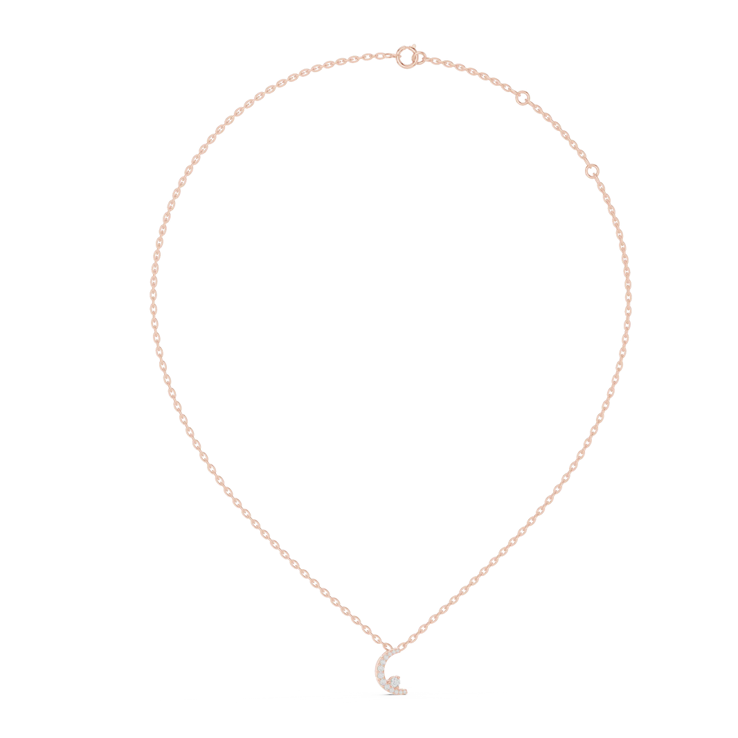 Pavé Crescent Moon Moissanite Pendant in rose 925 sterling silver, view 1