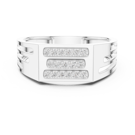 Three-Row Signet Moissanite Ring in white 925 sterling silver, view 4