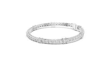 Princess Station Round Moissanite Tennis Bracelet in white 925 sterling silver, view 2