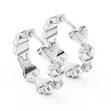 Moissanite heart huggie hoop earrings in white 925 sterling silver, view 2