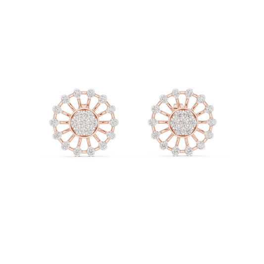 Moissanite Wheel Cluster Stud Earrings in rose 925 sterling silver, view 4