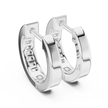 Moissanite channel set huggie earrings in white 925 sterling silver, view 3