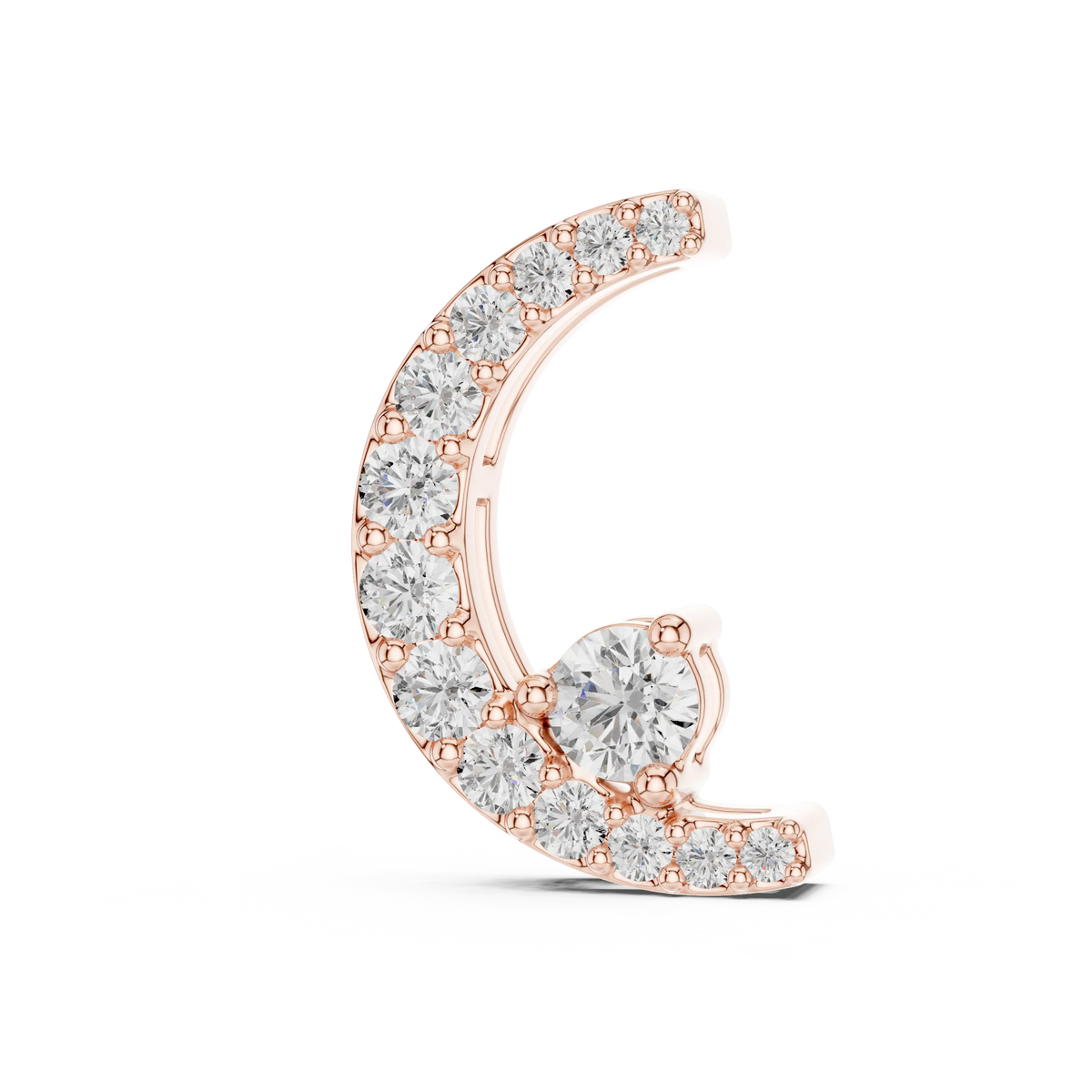 Pavé Crescent Moon Moissanite Pendant in rose 925 sterling silver, view 2