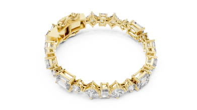 Mixed Shape Moissanite Station Link Bracelet in yellow 925 sterling silver, view 3