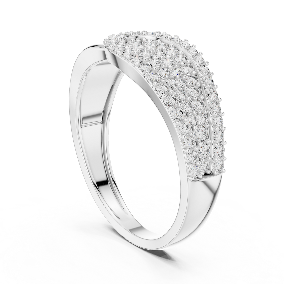 Crossover Teardrop Pavé Moissanite Ring in white 925 sterling silver, view 1