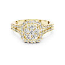 Round Cluster Halo Moissanite Ring with Split Pavé Shank in yellow 925 sterling silver, view 4