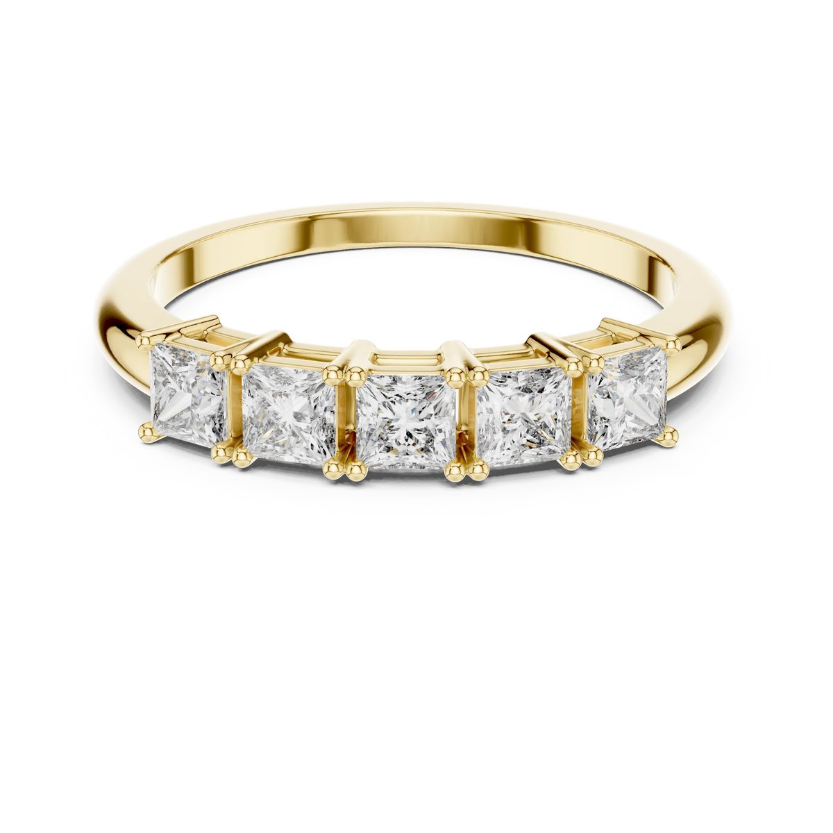 Five Stone Princess Cut Moissanite Band in yellow 925 sterling silver, view 4
