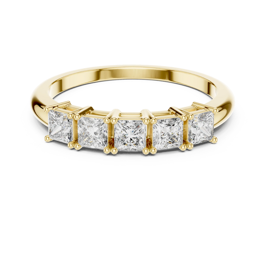 Five Stone Princess Cut Moissanite Band in yellow 925 sterling silver, view 4