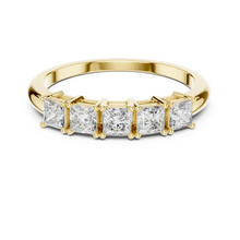Five Stone Princess Cut Moissanite Band in yellow 925 sterling silver, view 4