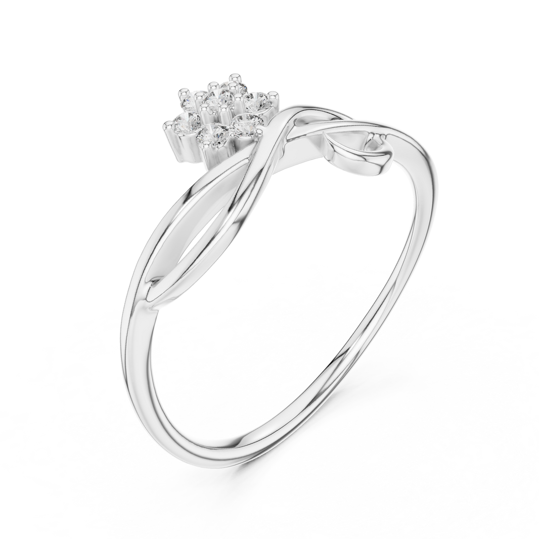 Flower Cluster Infinity Swirl Moissanite Ring in white 925 sterling silver, view 2