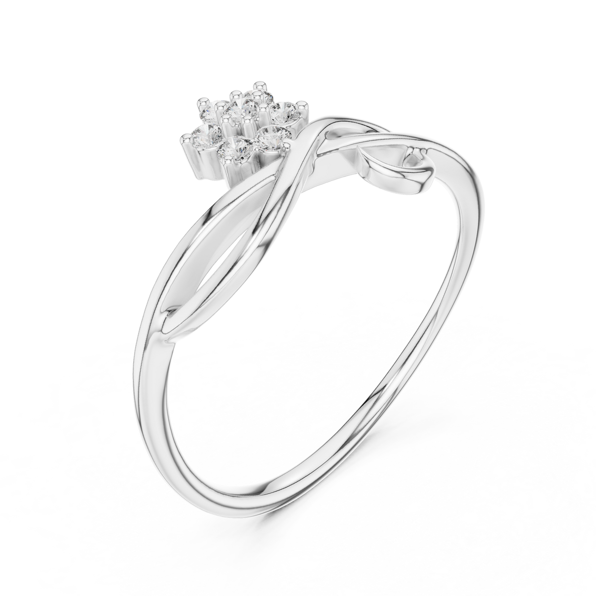 Flower Cluster Infinity Swirl Moissanite Ring in white 925 sterling silver, view 2