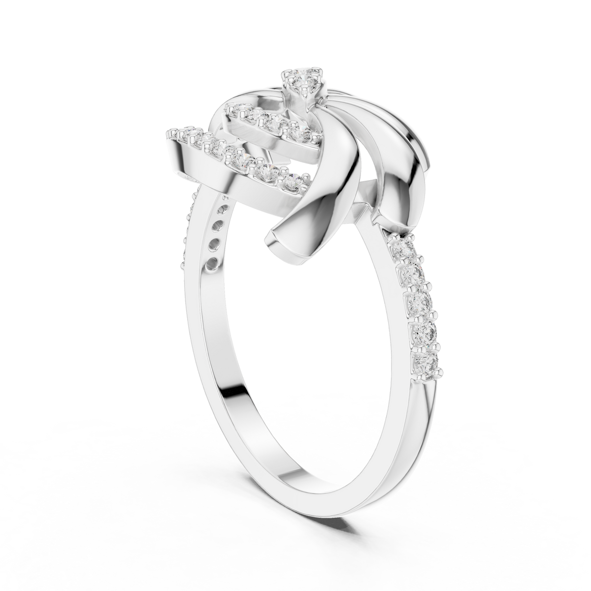 Pinwheel Swirl Flower Pavé Moissanite Ring in white 925 sterling silver, view 1