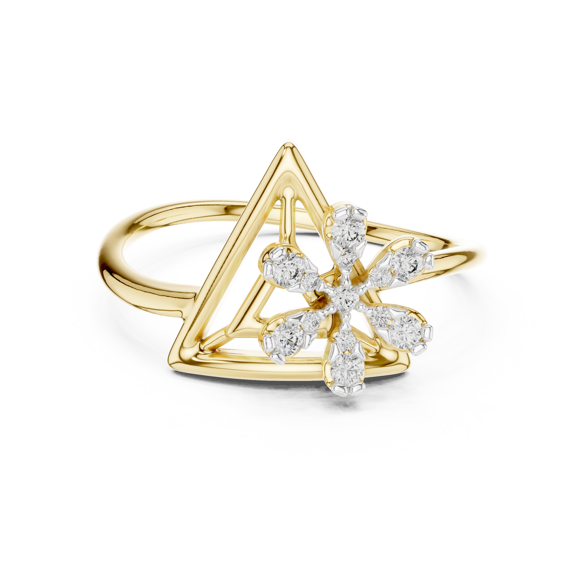 Open Triangle Flower Moissanite Ring in yellow 925 sterling silver, view 4