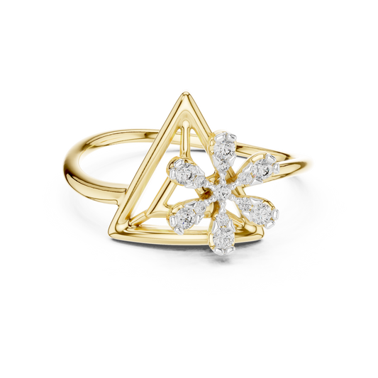 Open Triangle Flower Moissanite Ring in yellow 925 sterling silver, view 4