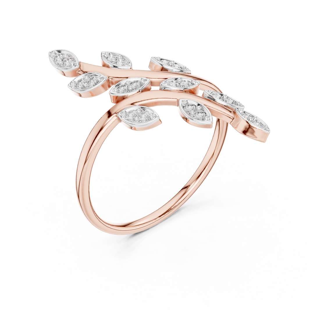 Leafy Vine Bypass Moissanite Ring in rose 925 sterling silver, view 2