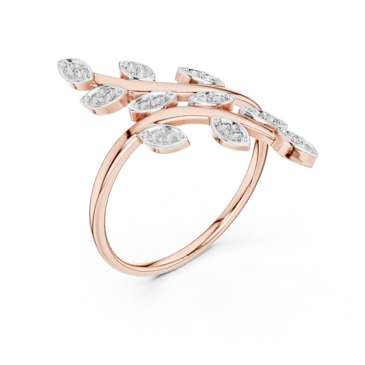 Leafy Vine Bypass Moissanite Ring in rose 925 sterling silver, view 2