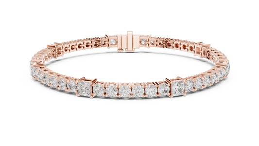Princess Station Round Moissanite Tennis Bracelet in rose 925 sterling silver, view 1