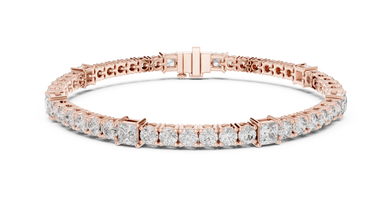 Princess Station Round Moissanite Tennis Bracelet in rose 925 sterling silver, view 1