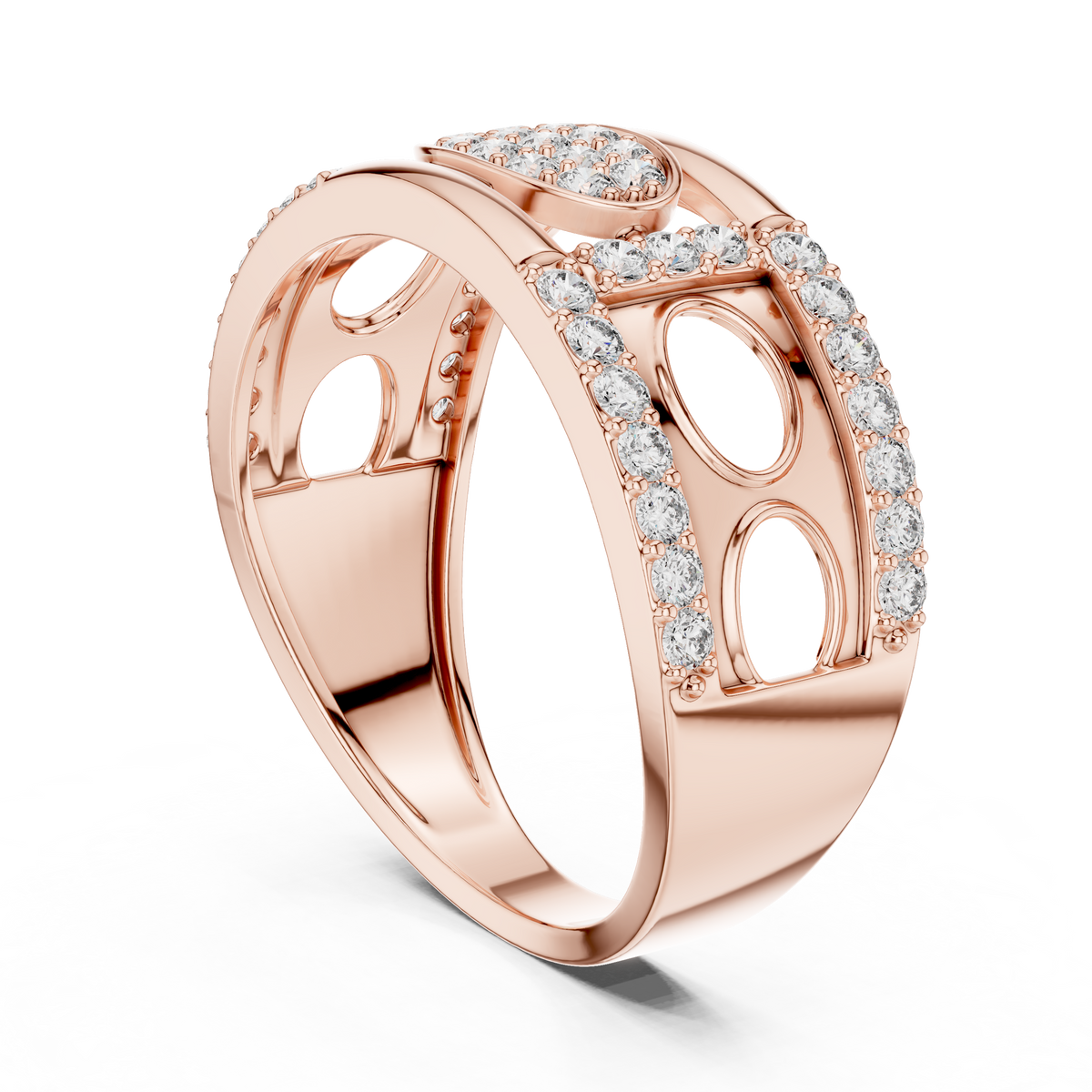 Oval Pavé Cluster Openwork Moissanite Statement Band in rose 925 sterling silver, view 1