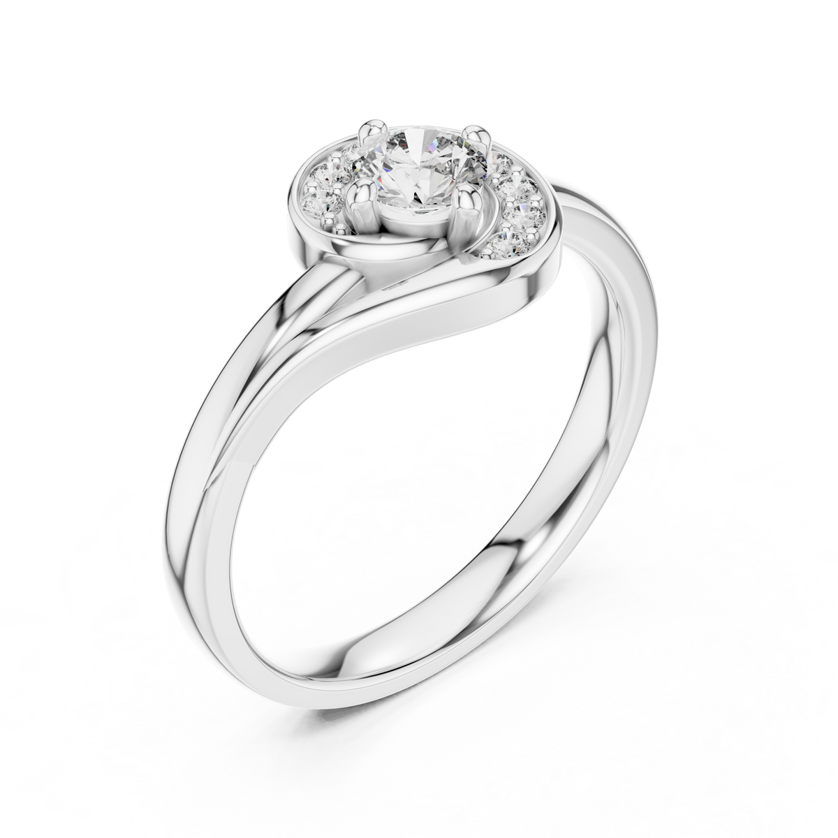 Swirl Halo Moissanite Ring in white 925 sterling silver, view 2