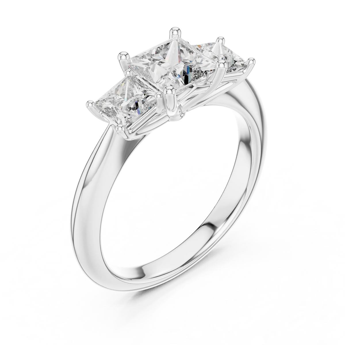 Princess Cut Three Stone Moissanite Ring in white 925 sterling silver, view 2