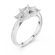 Princess Cut Three Stone Moissanite Ring in white 925 sterling silver, view 2