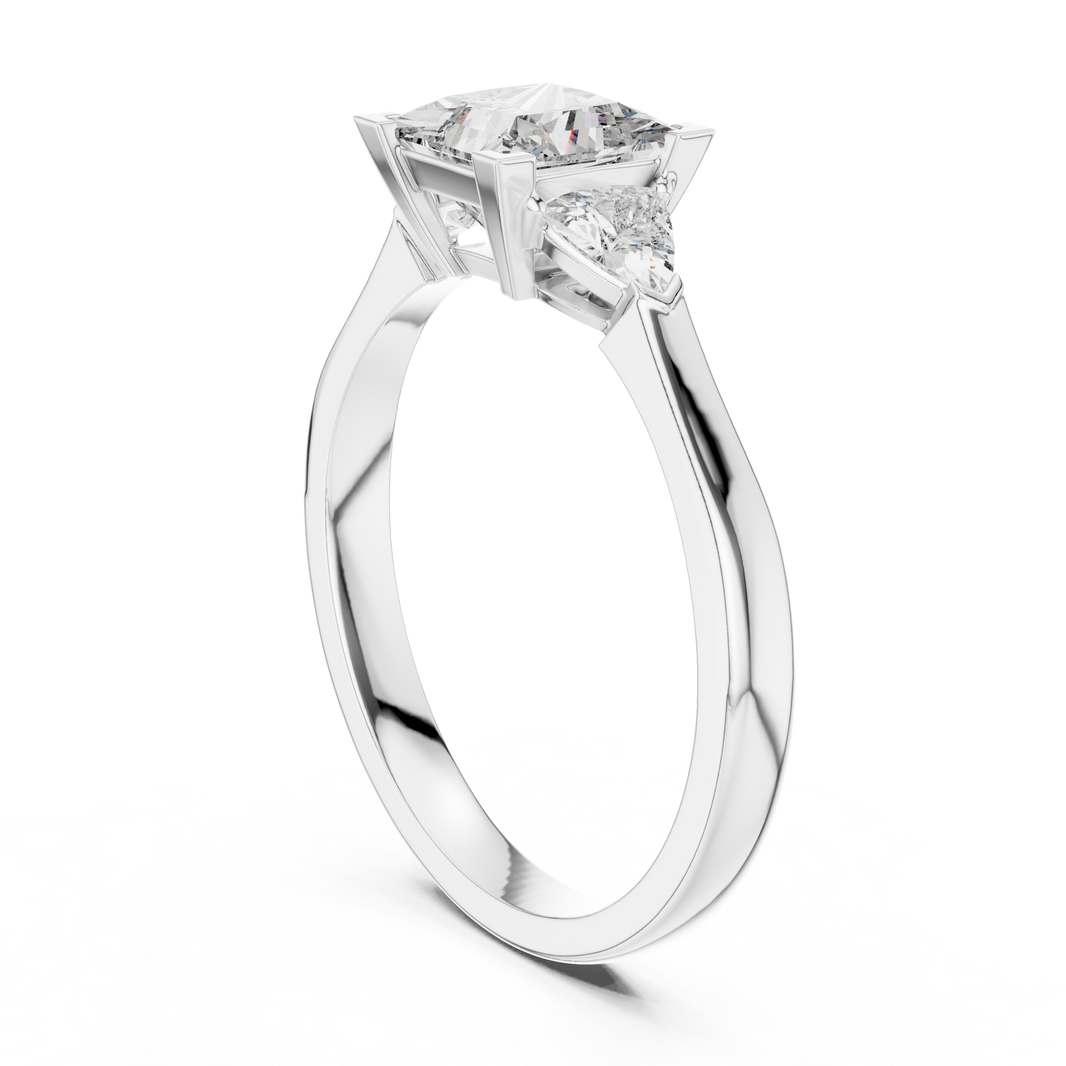 Princess Cut and Trillion Three Stone Moissanite Ring in white 925 sterling silver, view 1