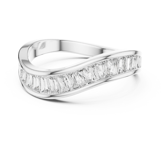 Baguette Moissanite Curved Contour Band in white 925 sterling silver, view 4