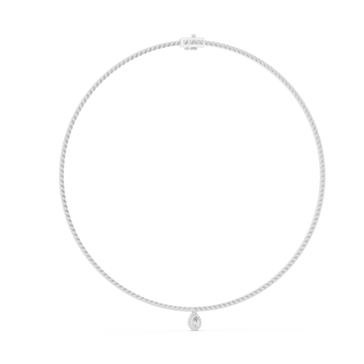 Round Tennis Necklace with Pear Drop in white 925 sterling silver, view 1